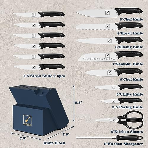 imarku 16-Piece Stainless Steel Knife Set with Block