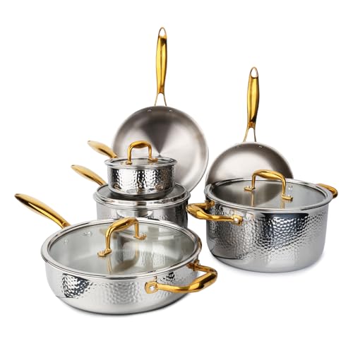 imarku 10-Piece Tri-Ply Stainless Steel Cookware Set