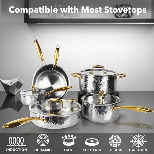 imarku 10-Piece Tri-Ply Stainless Steel Cookware Set