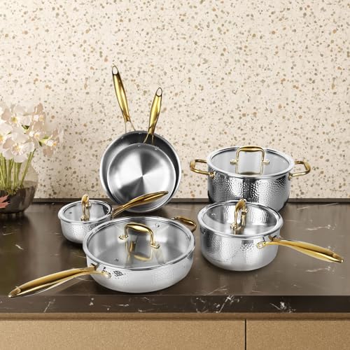 imarku 10-Piece Tri-Ply Stainless Steel Cookware Set