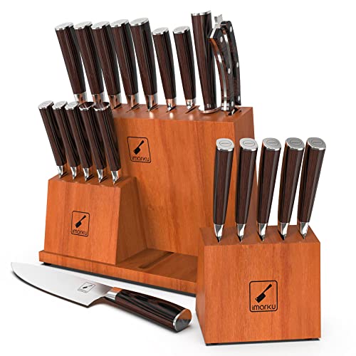 imarku 20-Piece Premium Japanese Steel Knife Set with Block