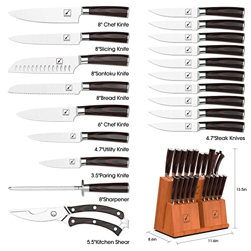 imarku 20-Piece Premium Japanese Steel Knife Set with Block