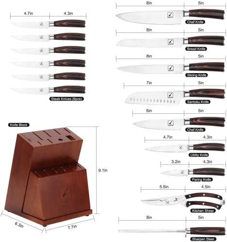 imarku 16-Piece Premium Japan Steel Knife Set with Block