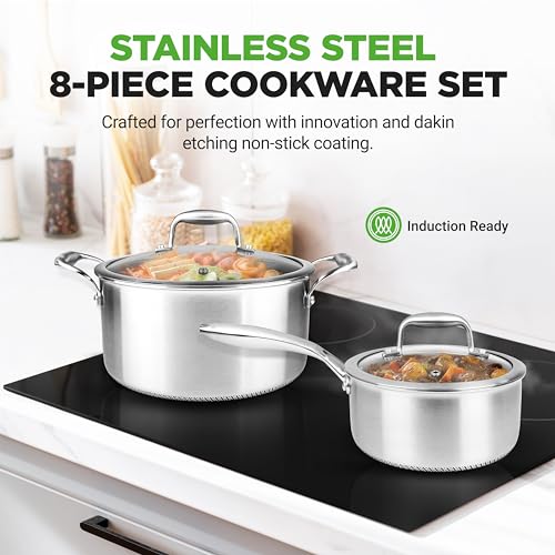 NutriChef 8-Piece Stainless Steel Cookware Set