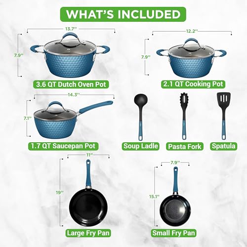 NutriChef 11 Pc Non Stick Cookware Set Royal Blue