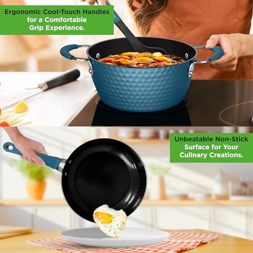 NutriChef 11 Pc Non Stick Cookware Set Royal Blue