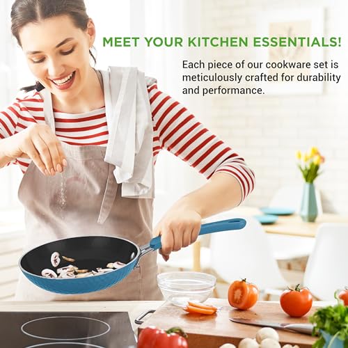 NutriChef 11 Pc Non Stick Cookware Set Royal Blue