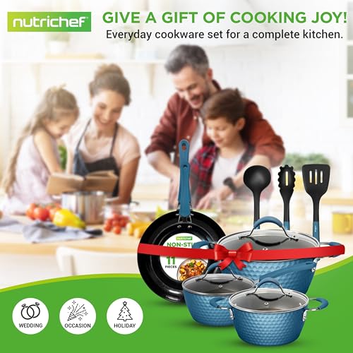 NutriChef 11 Pc Non Stick Cookware Set Royal Blue