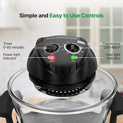 Nutrichef 18 Quart Convection Air Fryer with Glass Bowl