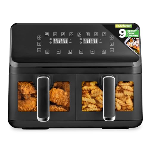 Nutrichef Double Basket Air Fryer 8.8 QT Black