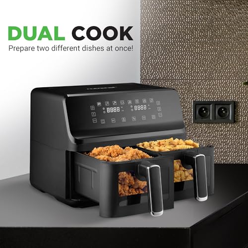 Nutrichef Double Basket Air Fryer 8.8 QT Black