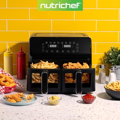 Nutrichef Double Basket Air Fryer 8.8 QT Black