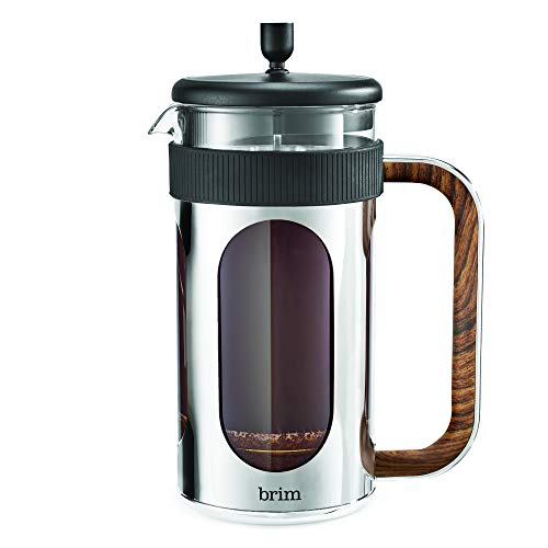 Brim 8 Cup French Press, Brew Coffee in 5 Minutes, Dishwasher Safe, Stainless Steel/Wood