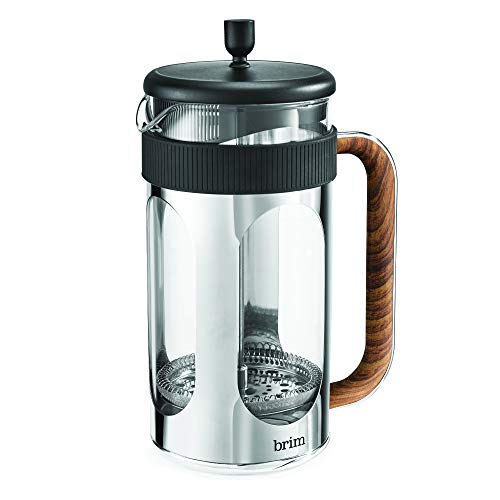 Brim 8 Cup French Press, Brew Coffee in 5 Minutes, Dishwasher Safe, Stainless Steel/Wood