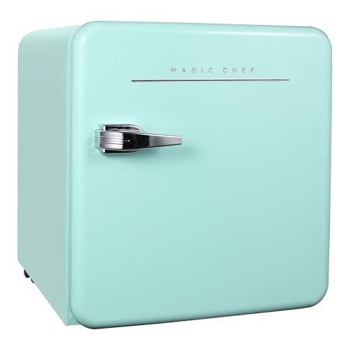 Retro Style Mini Fridge, Interior LED Light, Glass Shelf
