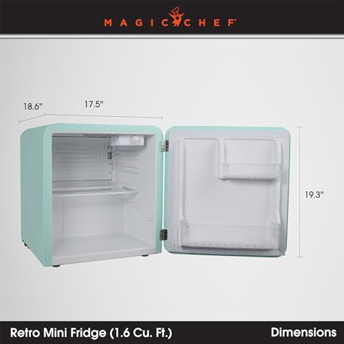 Retro Style Mini Fridge, Interior LED Light, Glass Shelf