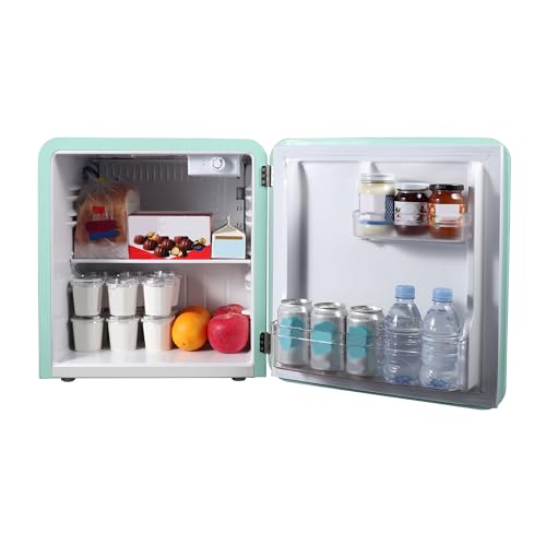 Retro Style Mini Fridge, Interior LED Light, Glass Shelf