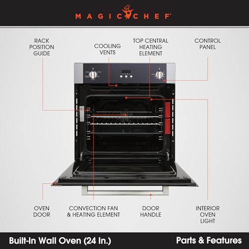 Magic Chef Convection Electric Wall Oven, 24", Stainless Steel
