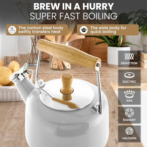 Chantal Whistling Teakettle, 1.4 quarts, Almond
