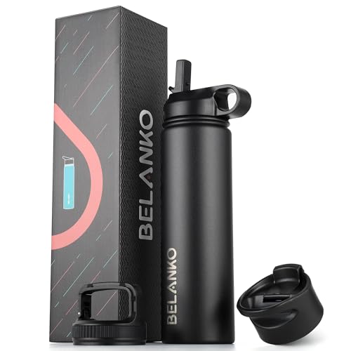 BELANKO 24oz Stainless Steel Water Bottle with 3 Lids