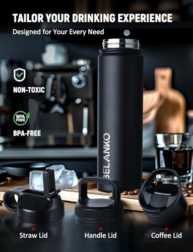BELANKO Stainless Steel Water Bottle with Straw 24oz
