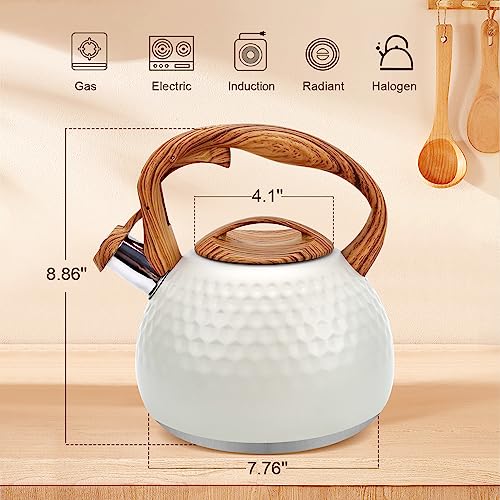 Creamy Teakettle with Wood Handle, Whistling Tea Kettle