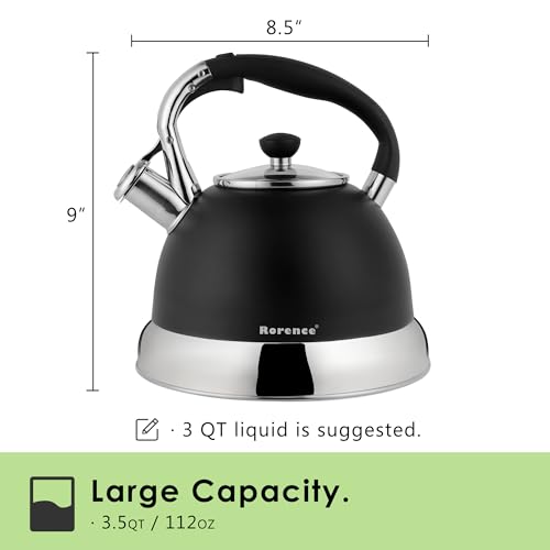 Matt Black Stainless Steel Whistling Tea Kettle: 3.5 Quart
