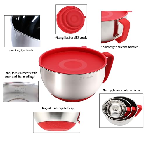 Rorence 3 Quart Mixing Bowls Set - Stainless Steel