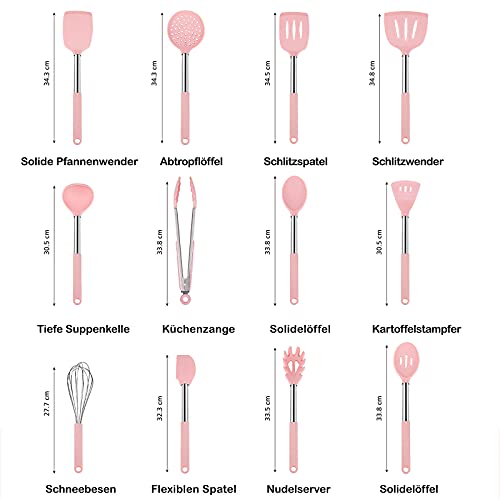 Rorence 12 Piece Kitchen Utensil Set: Pink, Non-Stick & Heat Resistant