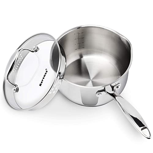 Rorence Stainless Steel Saucepan: Pour Spouts, Glass Lid