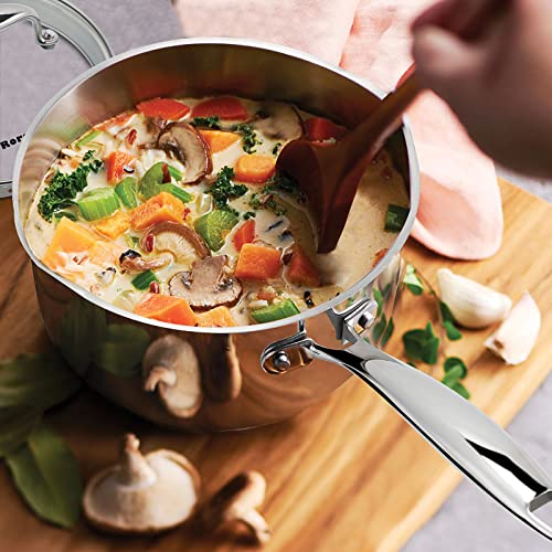 Rorence Stainless Steel Saucepan: Pour Spouts, Glass Lid