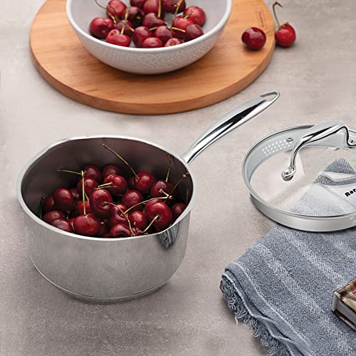 Rorence Stainless Steel Saucepan: Pour Spouts, Glass Lid