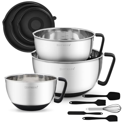 Rorence Stainless Steel Mixing Bowls with Lids & Handles