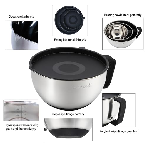 Rorence Stainless Steel Mixing Bowls with Lids & Handles