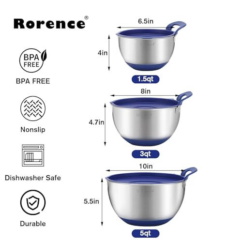 Rorence Stainless Steel Mixing Bowls with Lids (Set of 3)