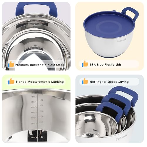 Rorence Stainless Steel Mixing Bowls with Lids (Set of 3)