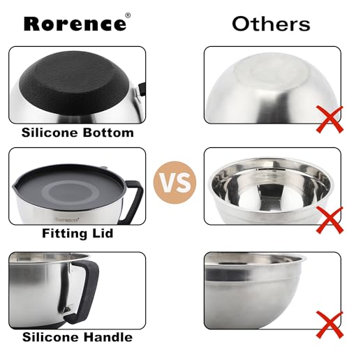 Rorence Stainless Steel Mixing Bowls with Lids & Handles
