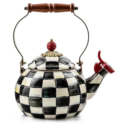 MACKENZIE-CHILDS Black-and-White Courtly Check Whistling Tea Kettle