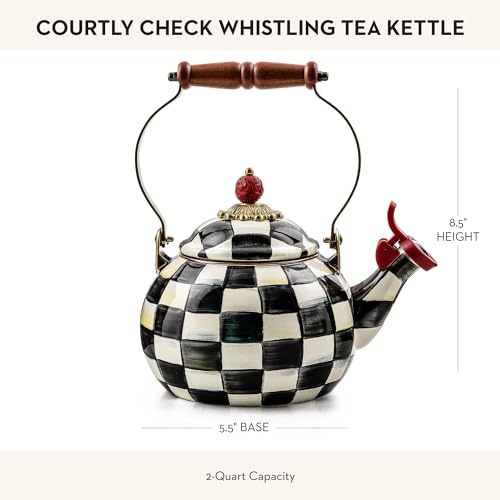 MACKENZIE-CHILDS Black-and-White Courtly Check Whistling Tea Kettle