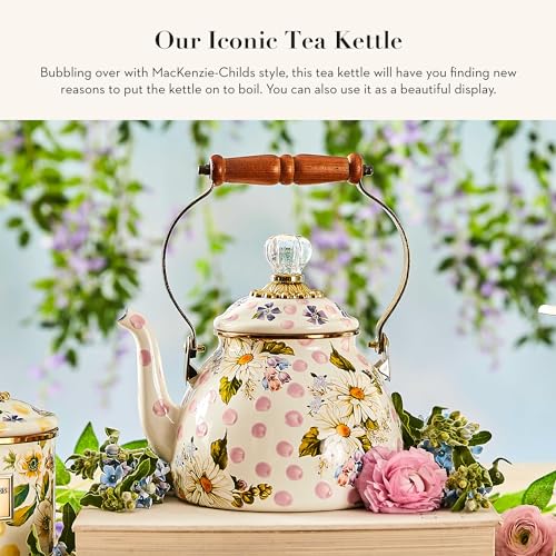 MACKENZIE-CHILDS Enamel Tea Kettle, Pink Wildflowers, 2-Quart Capacity