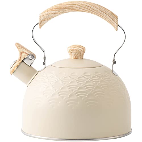 Stylish Whistling Tea Kettle with Wood Pattern Handle