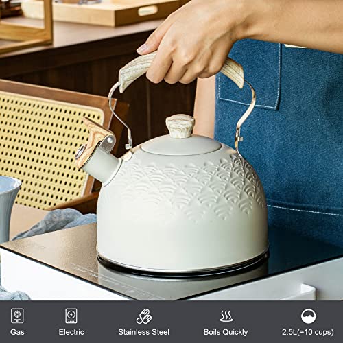 Stylish Whistling Tea Kettle with Wood Pattern Handle