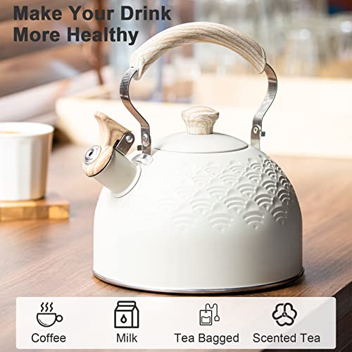 Stylish Whistling Tea Kettle with Wood Pattern Handle