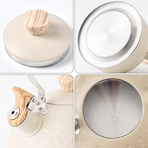 Stylish Whistling Tea Kettle with Wood Pattern Handle