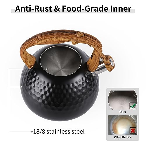 3 Quart Tea Kettle with Salt and Pepper Set Black