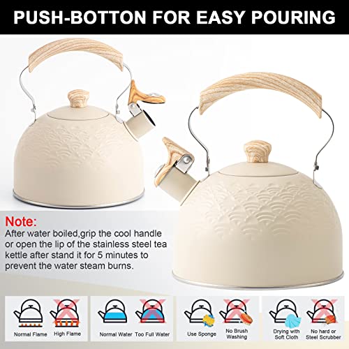 Stylish Whistling Tea Kettle with Wood Pattern Handle
