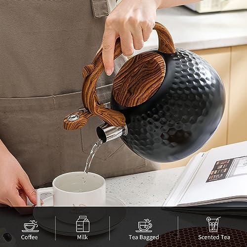 3 Quart Tea Kettle with Salt and Pepper Set Black