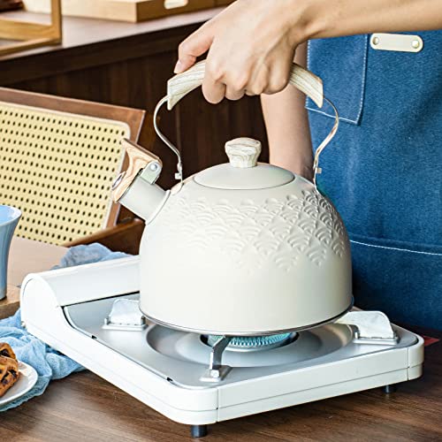 Stylish Whistling Tea Kettle with Wood Pattern Handle