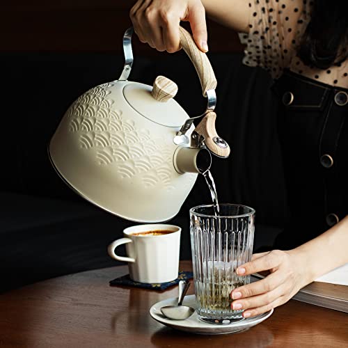 Stylish Whistling Tea Kettle with Wood Pattern Handle
