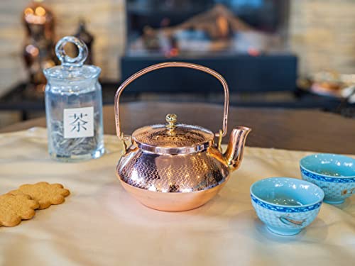 Handmade Japanese Solid Copper Tea Kettle, Stovetop Pot